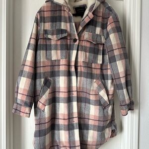 Sanctuary Women Pink Gray Plaid jacket with hood